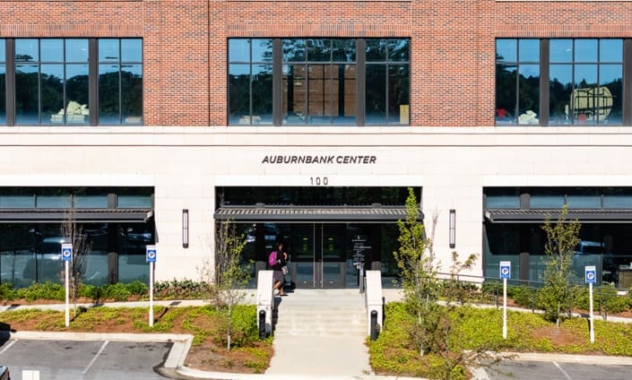 The Auburn Bank Center located in Auburn, Alabama with brickwork from C&C Masonry