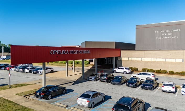 Opelika High School in Opelika, Alabama with brickwork from C&C Masonry